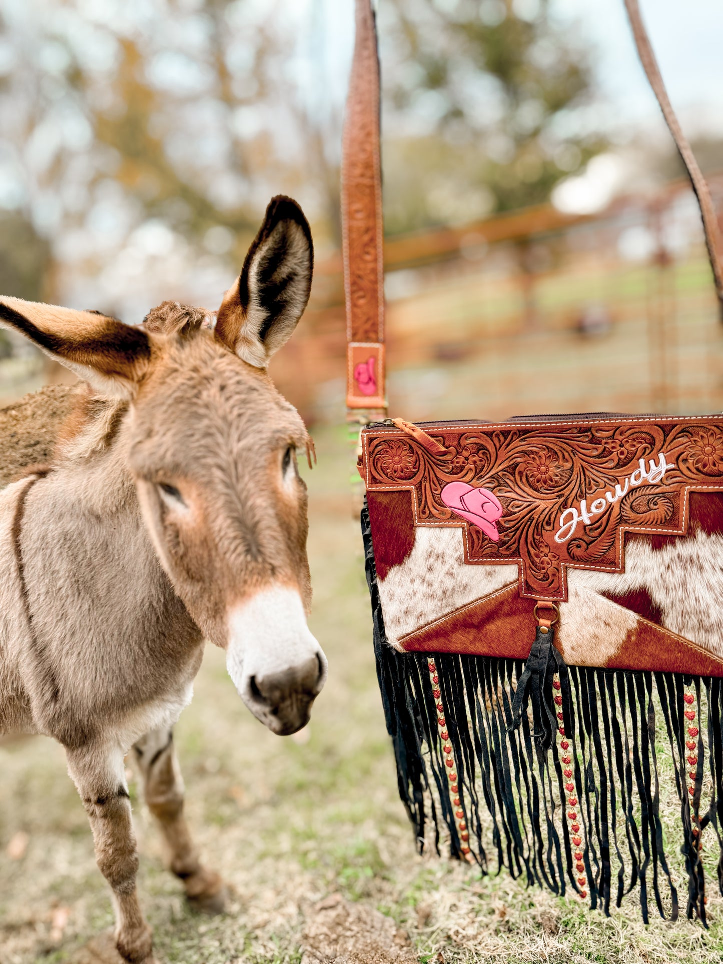 Howdy Cowhide Fringe Purse