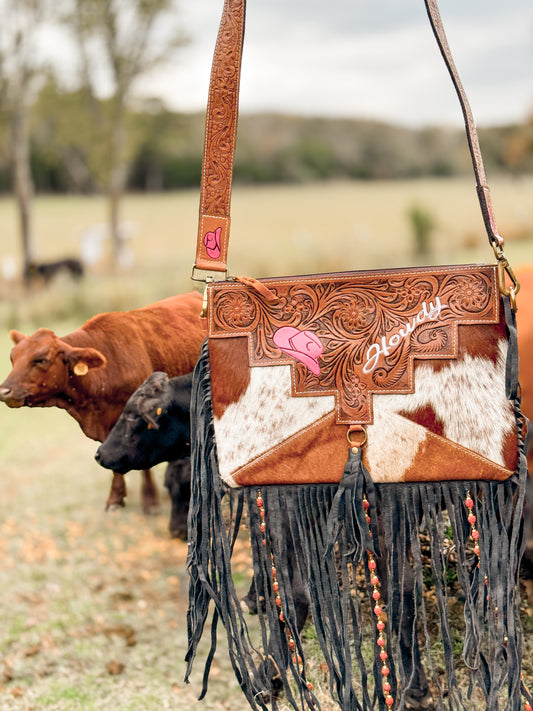 Howdy Cowhide Fringe Purse