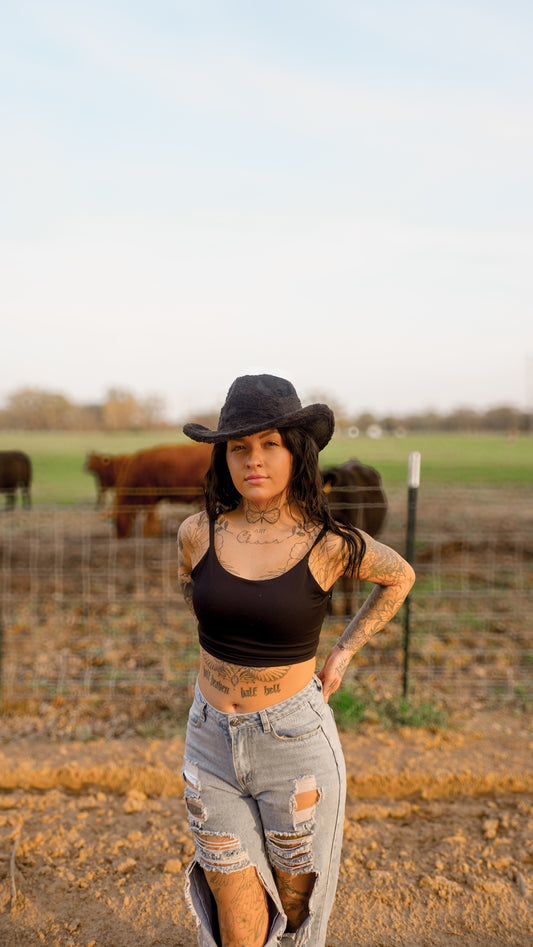 Fuzzy Cowboy Hat - Black